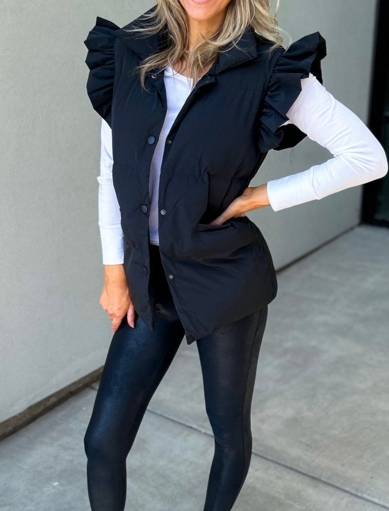 Ruffle Shoulder Padded Vest