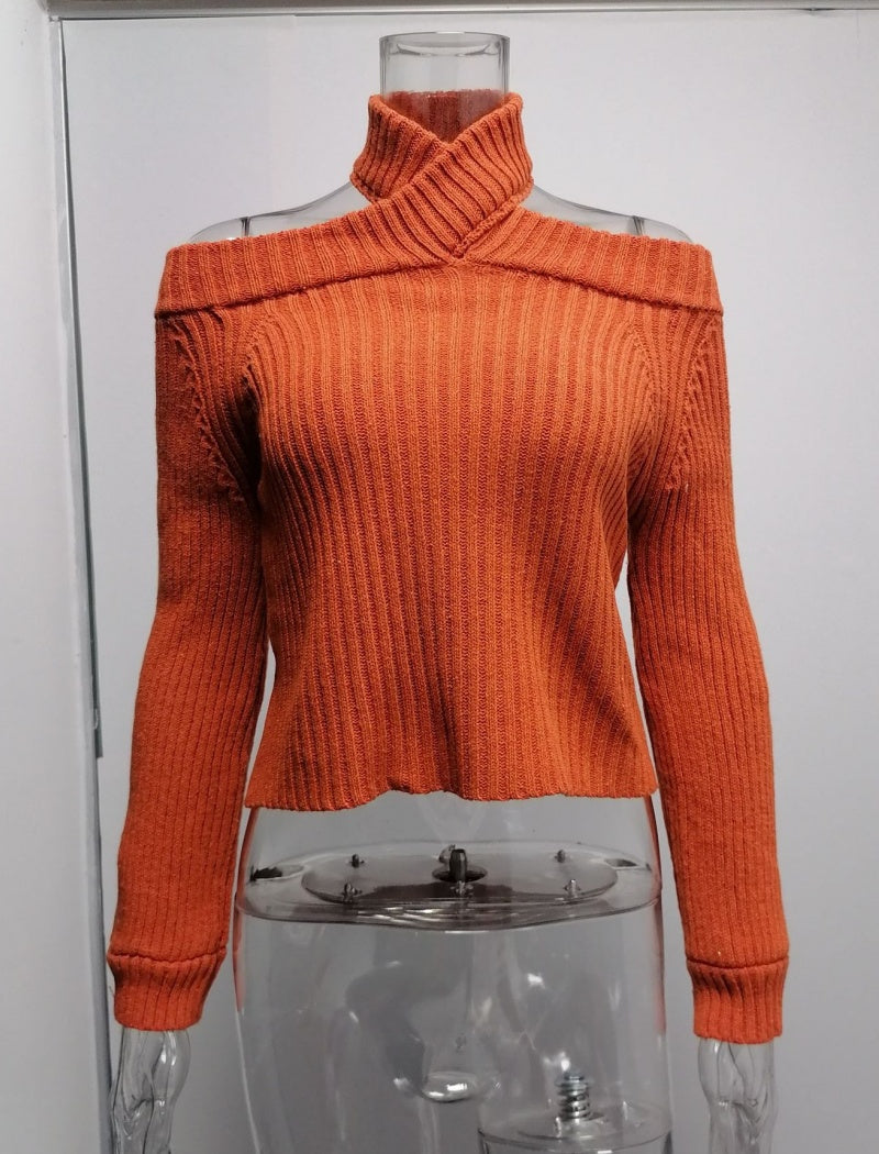 Cold Shoulder Ribbed Knit Cropped Sweater