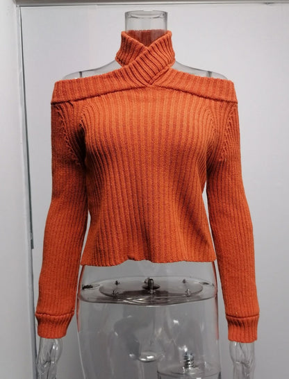 Cold Shoulder Ribbed Knit Cropped Sweater