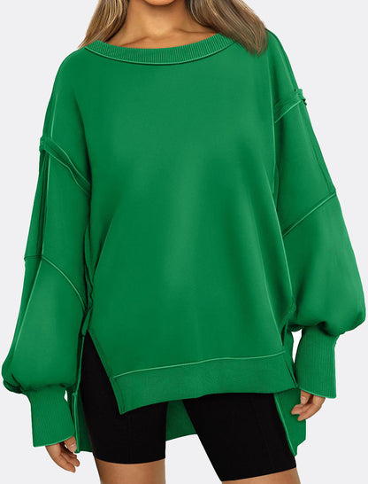 Oversized Long-Sleeve Split-Hem Top