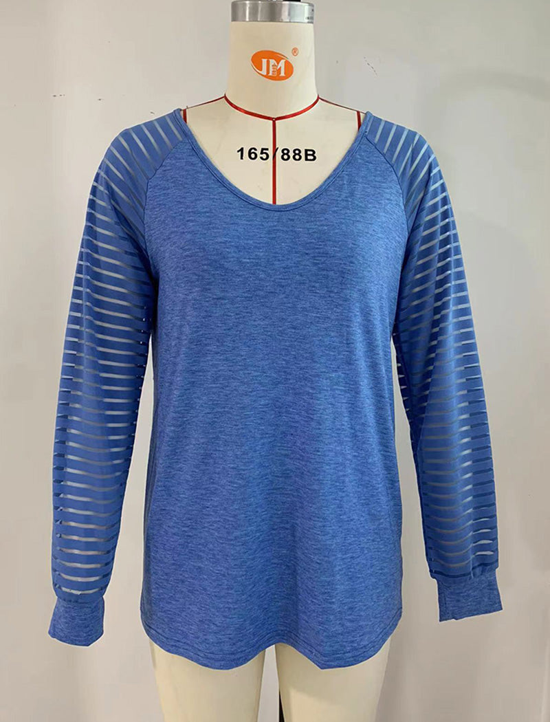 Striped Sleeve V-Neck Long Sleeve Tee