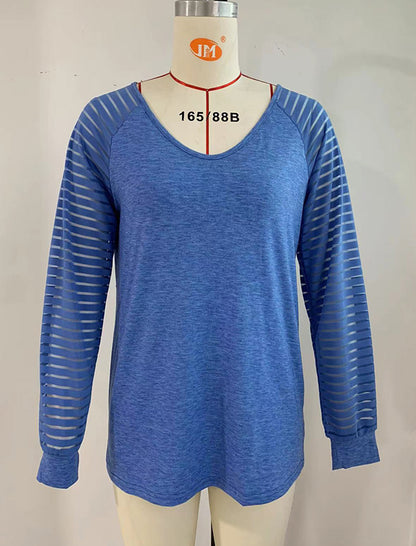 Striped Sleeve V-Neck Long Sleeve Tee