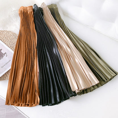 Pleated Metallic A-Line Midi Skirt