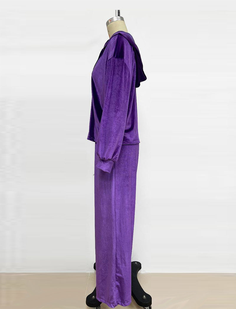 Hooded Belted Lounge Set with Wide Pants