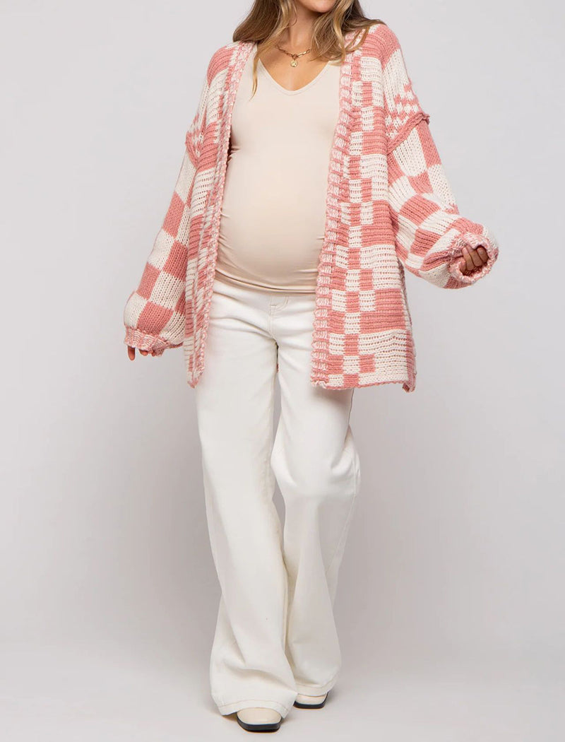 Checkered Open-Front Cardigan