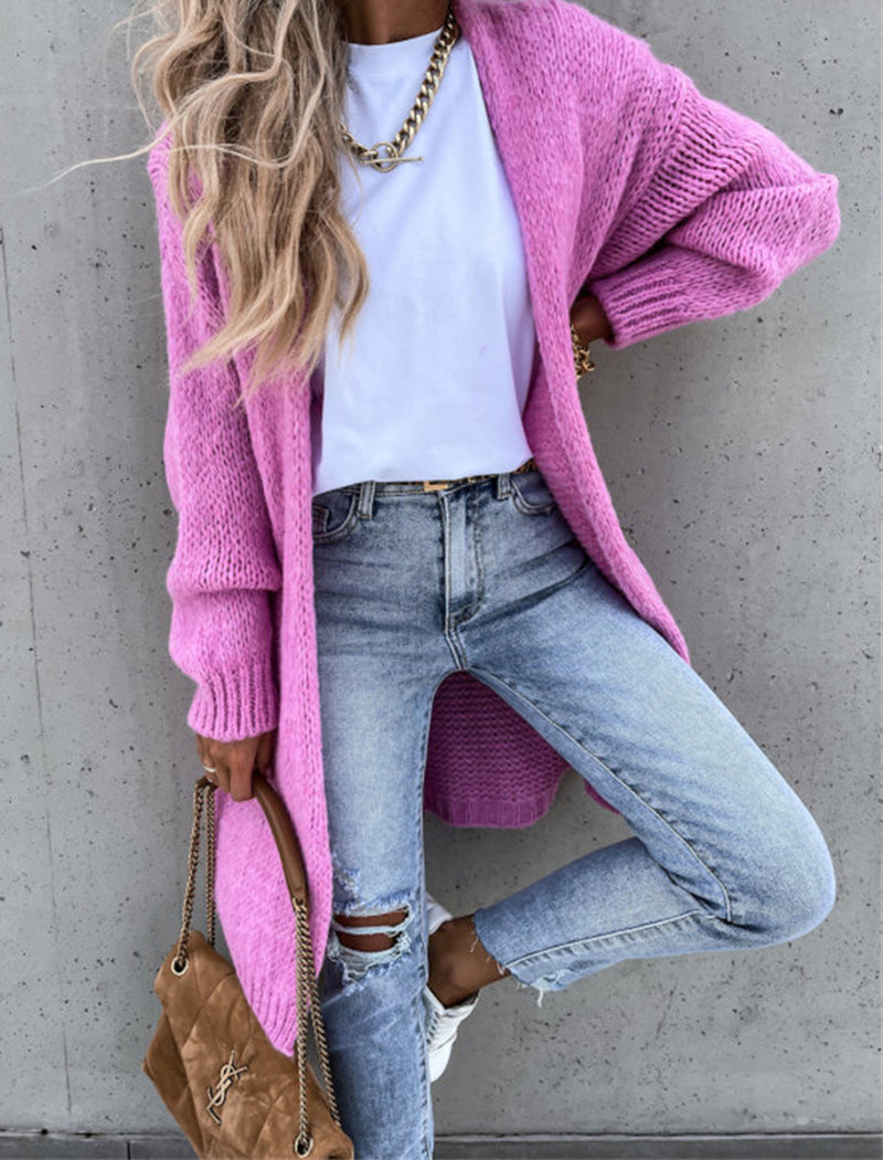 Solid Long-Sleeve Knit Cardigan