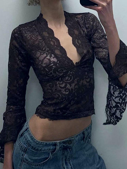 Flared Sleeve Lace Crop Top