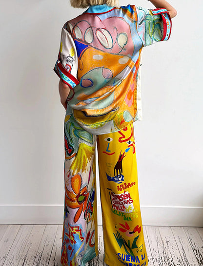 Colorful Print Shirt and Pants Set