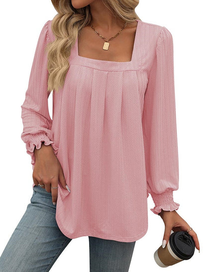 Square Neck Long-Sleeve Blouse