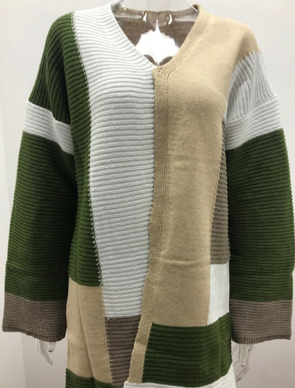 Striped Oversized Knit Cardigan with Open Front