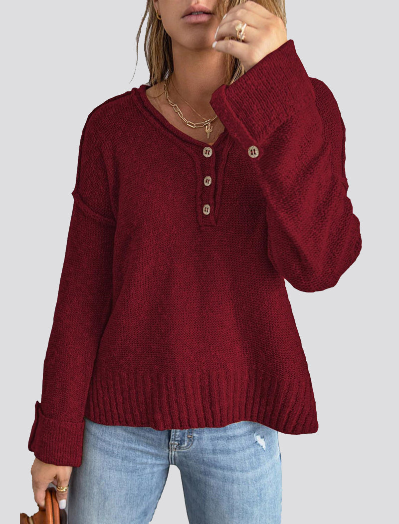 Button-Front Relaxed Knit Sweater