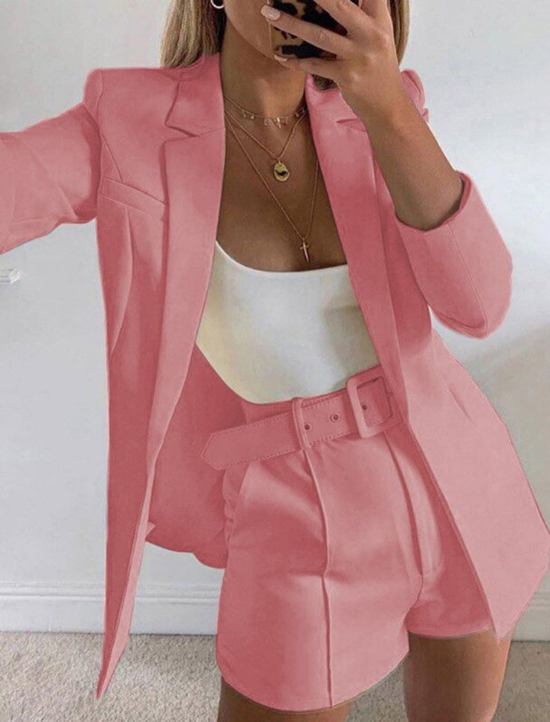 Belted Blazer and Shorts Set