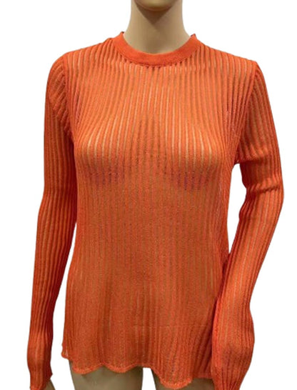 Sheer Ribbed Knit Long Sleeve Top