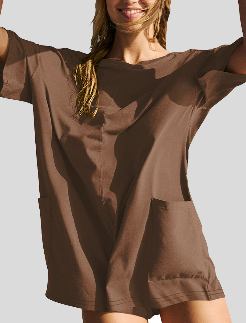 Short Sleeve Backless V-Neck Loose Romper