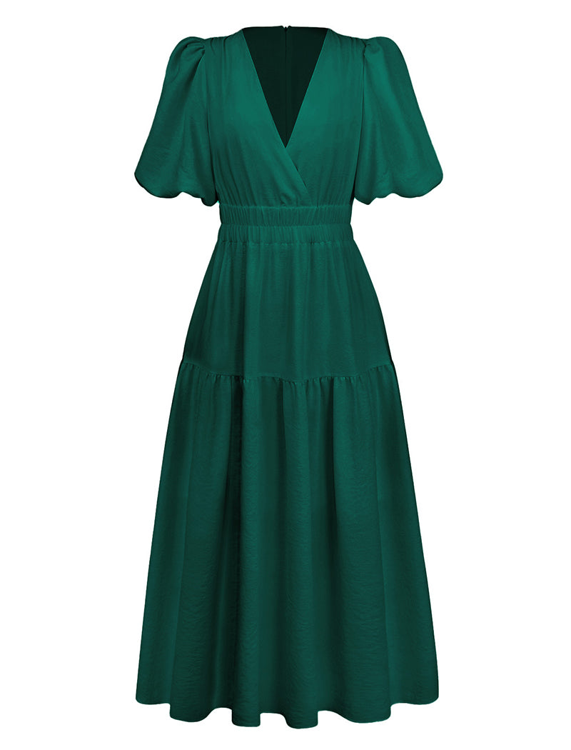 Puff Sleeve V-Neck Maxi Dress