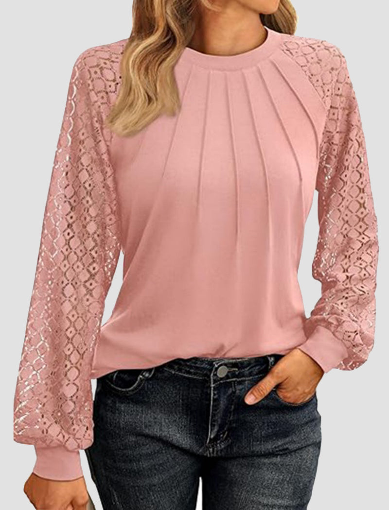 Lace Sleeve Pleated Blouse