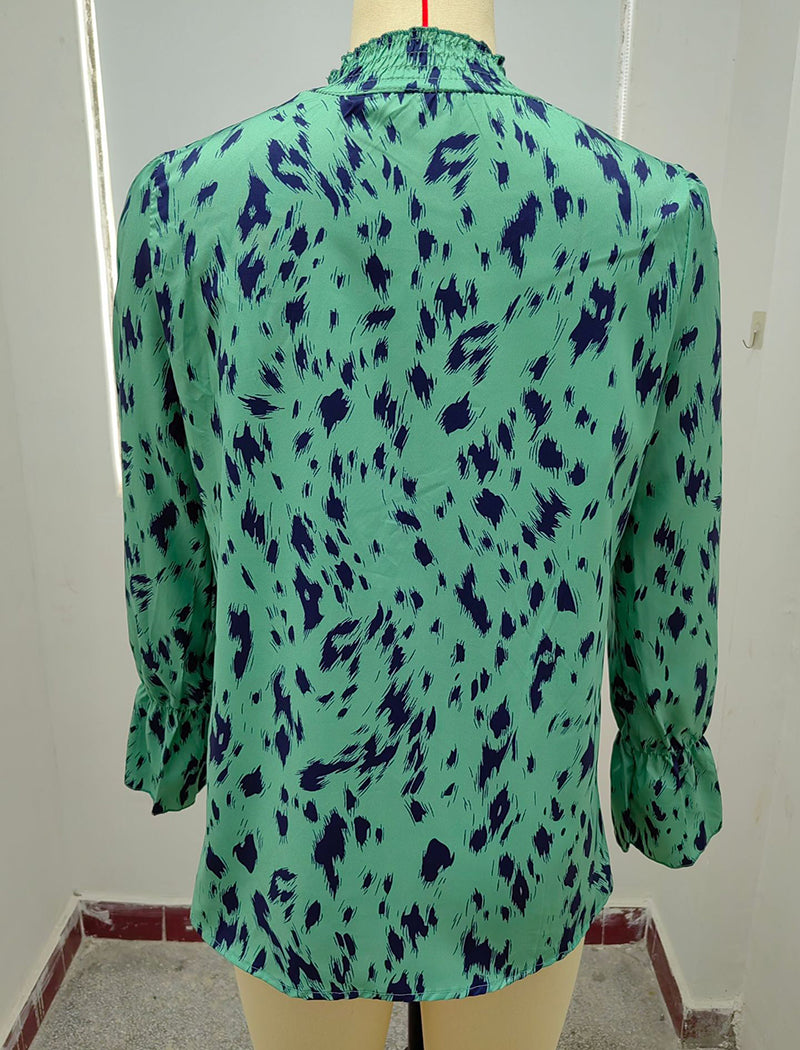 Animal Print High-Neck Blouse