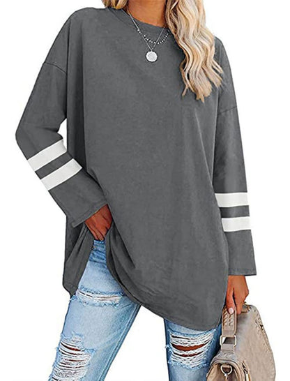 Colorblock Loose Drop-Shoulder Crew Neck Top