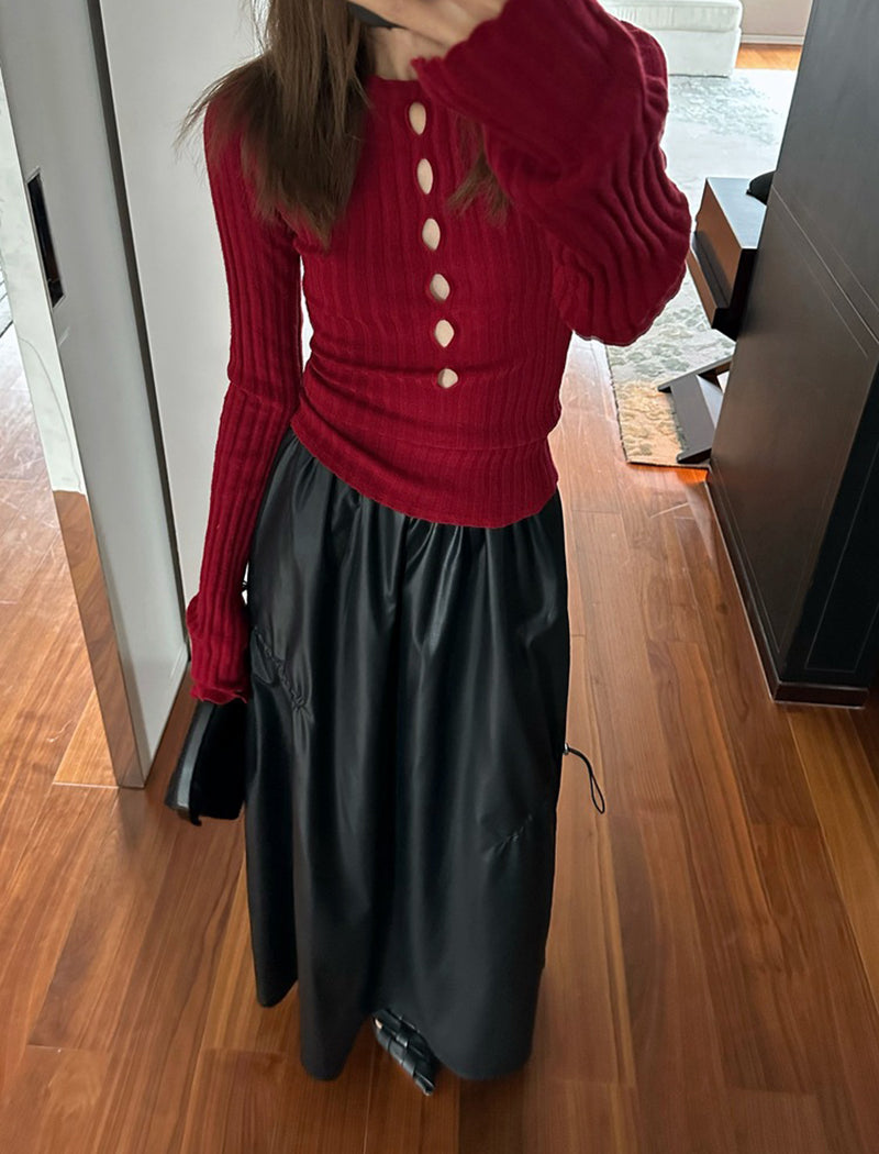 Cutout Ribbed Long-Sleeve Top