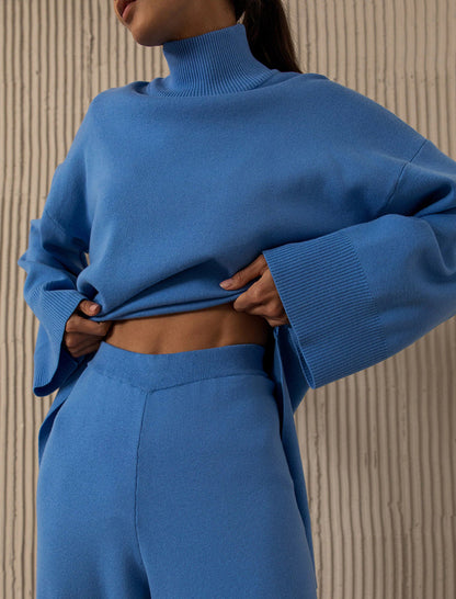 Asymmetrical Sweater and Knit Wide-leg Pants Set