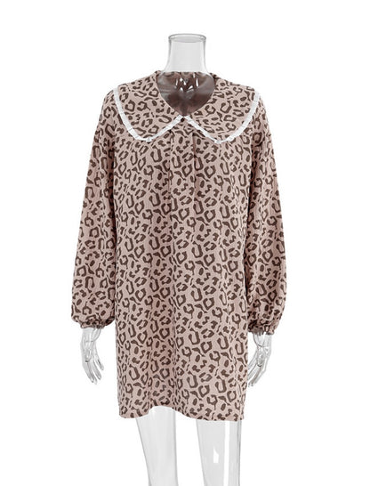 Leopard Print Collar Mini Dress