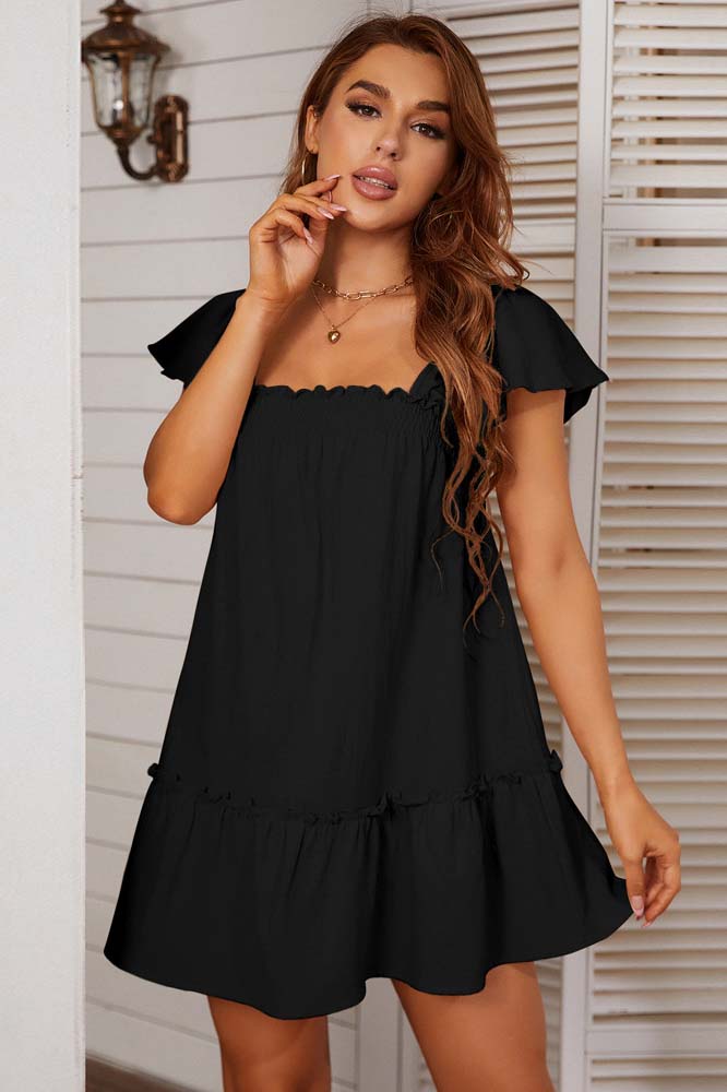 Ruffle Sleeve Tiered Mini Dress