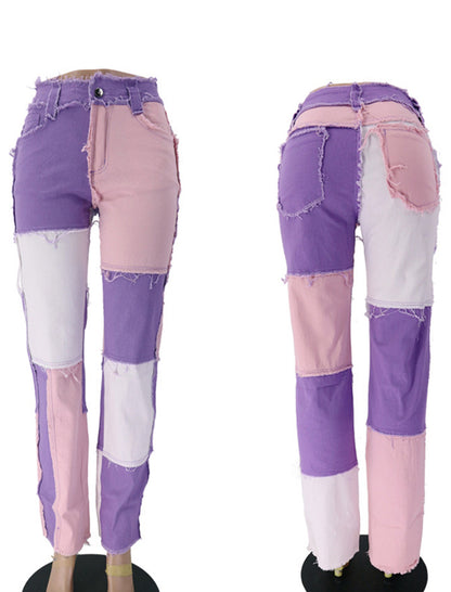 Patchwork Distressed Straight Jeans