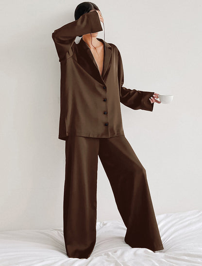 Button-Down Top and Wide-Leg Pants Set