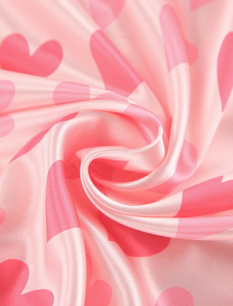 Heart Pattern Button-Up Pajama Set