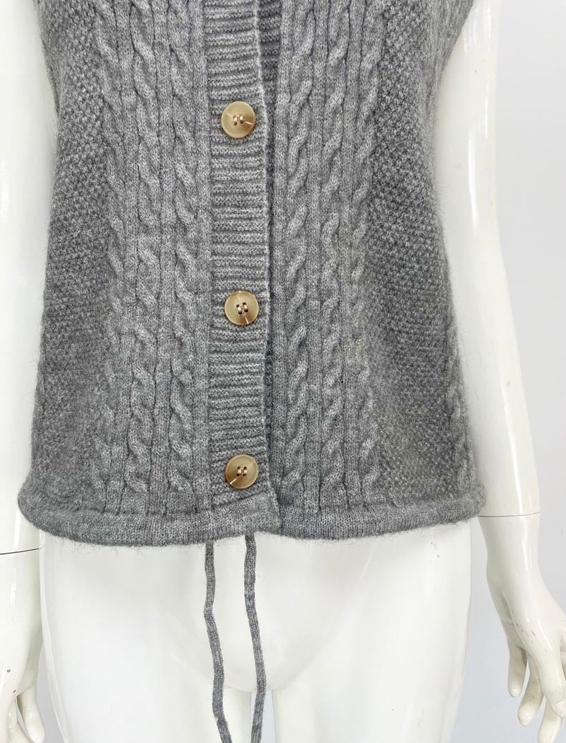 Cable-Knit Button-Up Sleeveless Vest