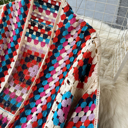 Bohemian Long Crochet Open-Front Cardigan