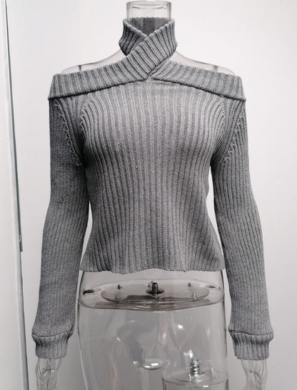 Cold Shoulder Ribbed Knit Cropped Sweater