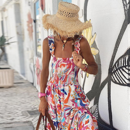 Abstract Print Tiered Maxi Dress