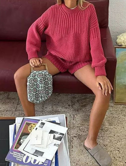 Ribbed Knit Sweater and Shorts Set