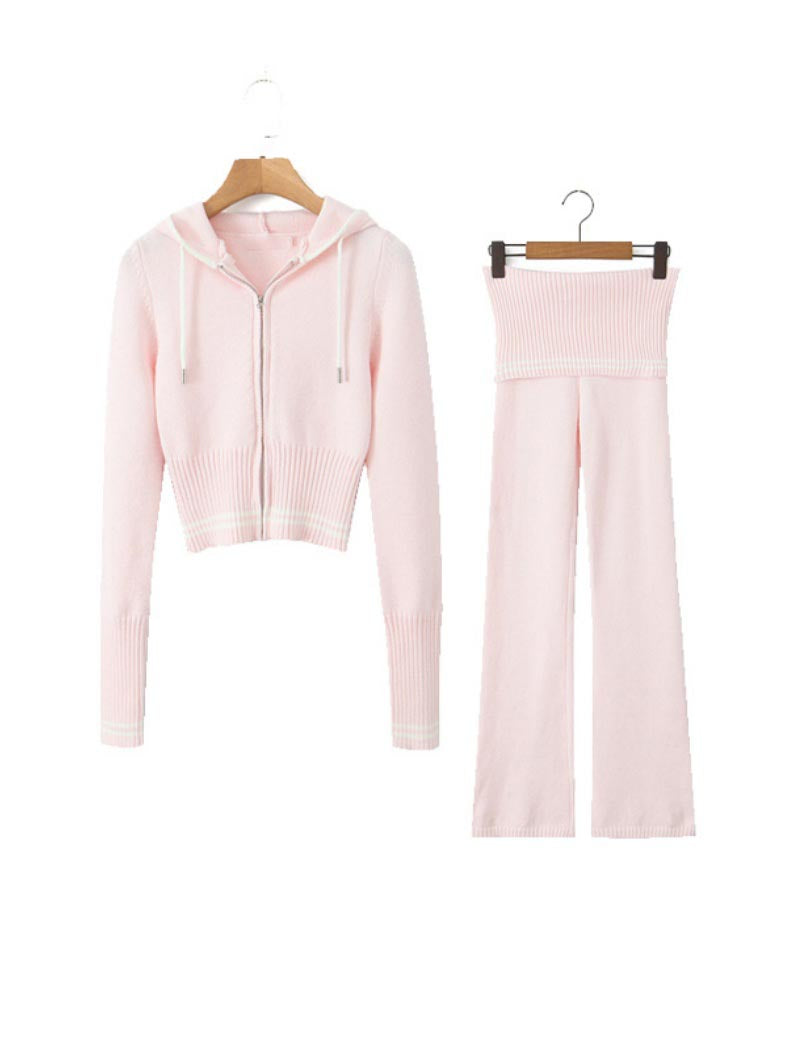 Ribbed Hoodie and Wide-Leg Pants Set
