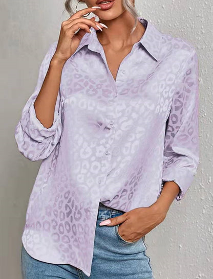 Leopard Print Satin Button-Up Top