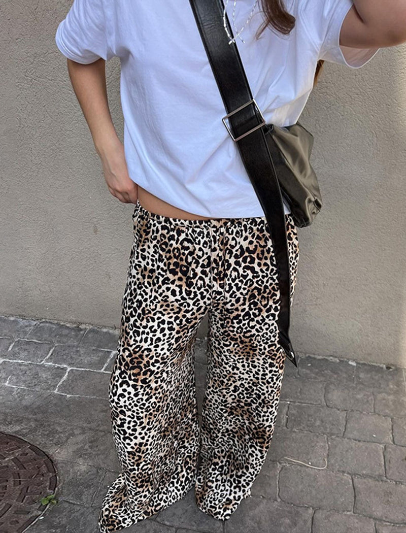 Wide-Leg Leopard Print Trousers