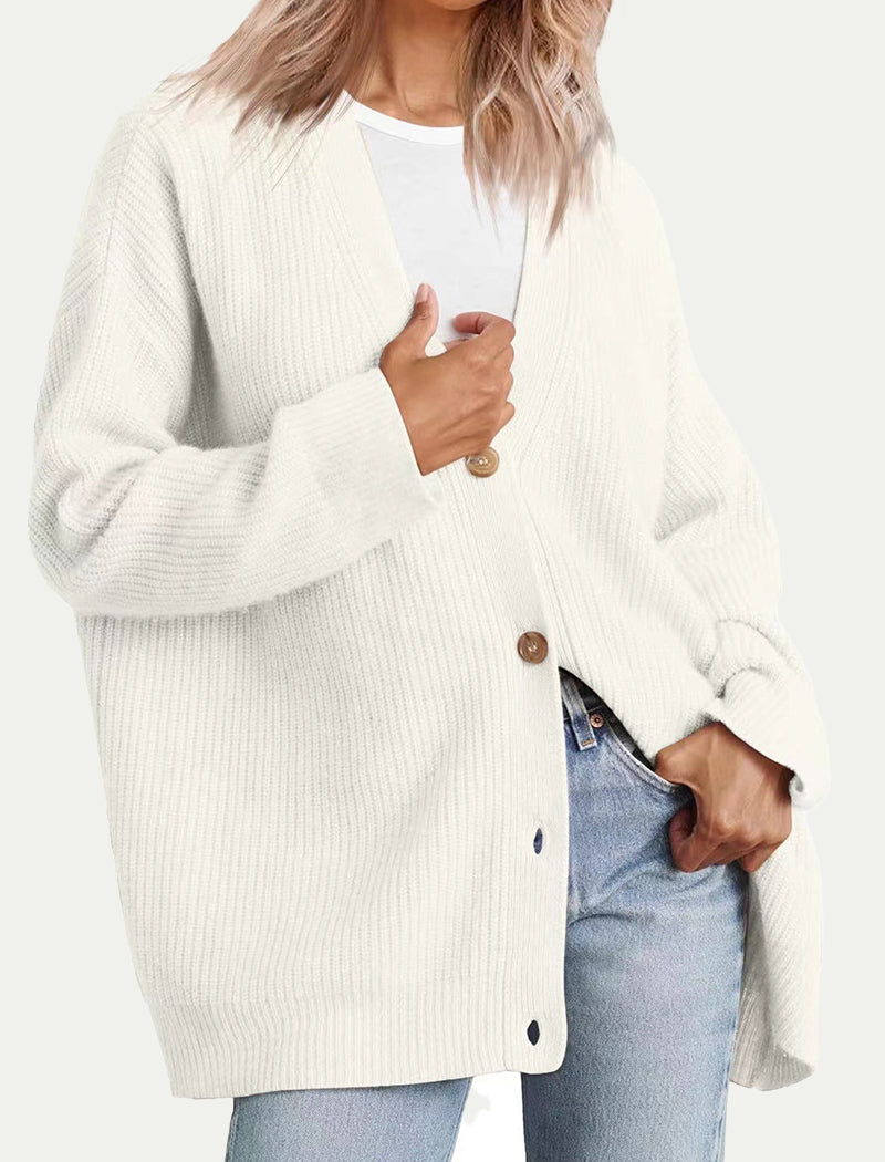 Cozy Button-Up Cardigan with Drop Shoulders