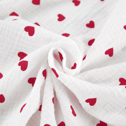 Heart Print Pajama Set with Feather Trim