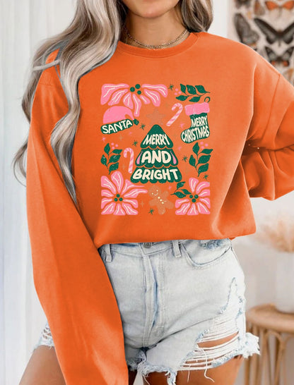 Vintage Print Crew Neck Long Sleeve Top