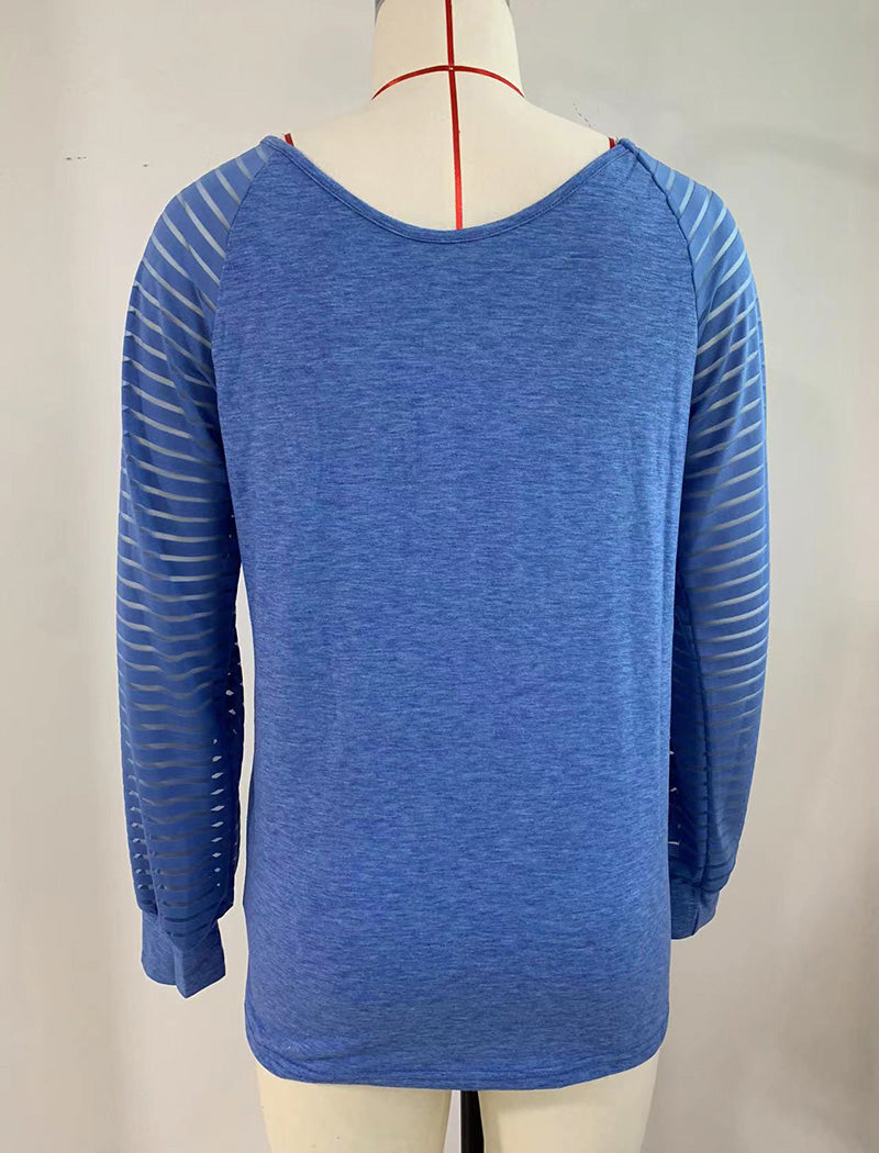 Striped Sleeve V-Neck Long Sleeve Tee