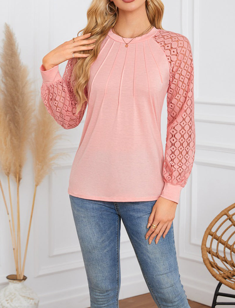 Lace Sleeve Pleated Blouse
