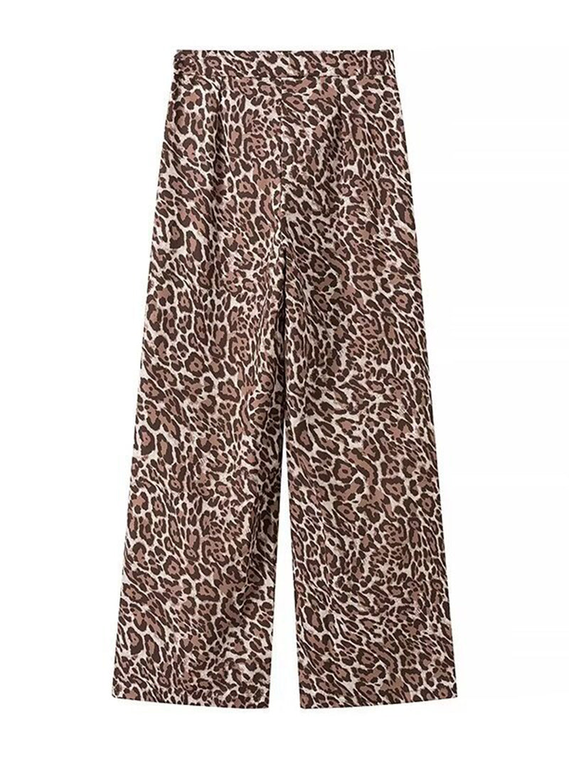 Leopard Print Vest and Wide-Leg Pants Set