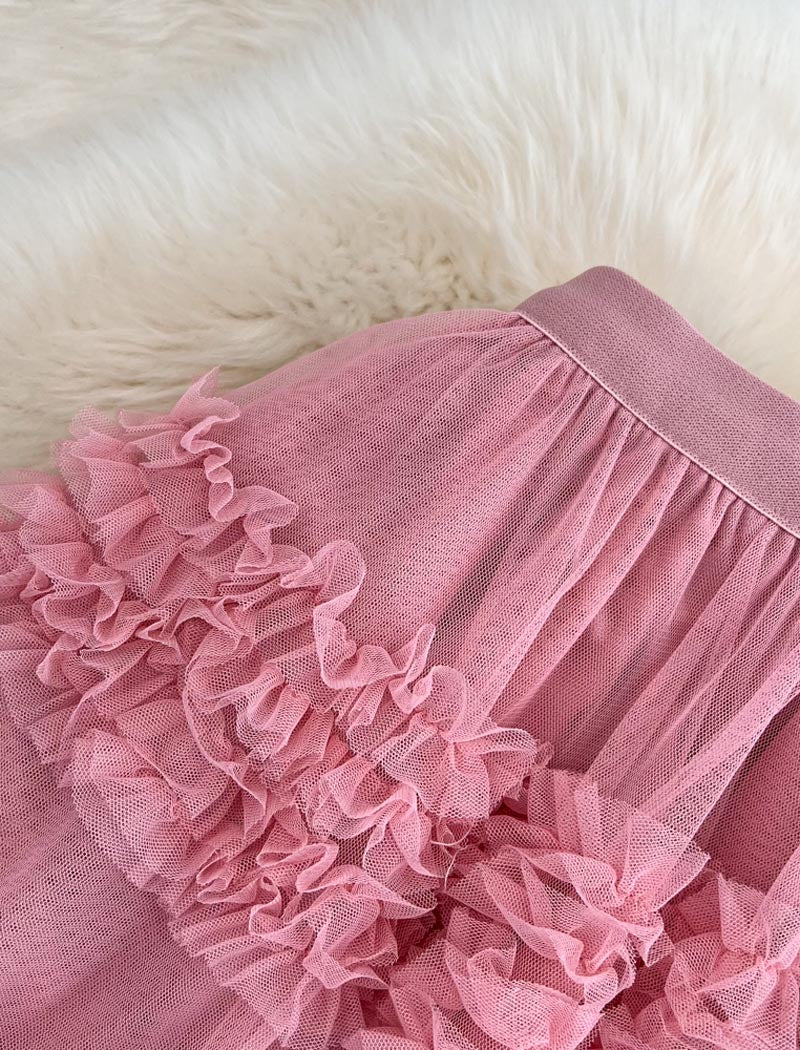 Layered Ruffle Mesh Skirt