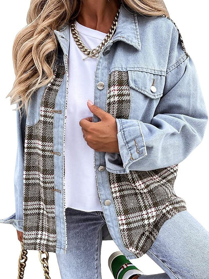 Denim Plaid Patchwork Jacket