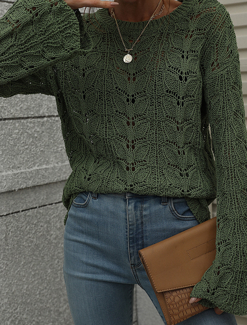 Crochet Knit Long-Sleeve Top