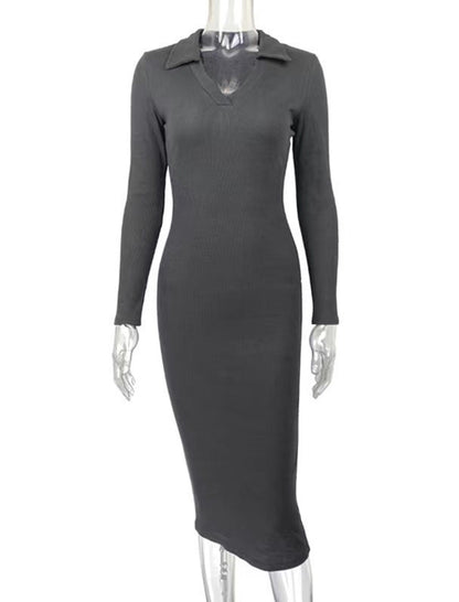 Fitted Ribbed Knit Midi Dress