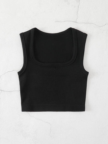 Ribbed Square-Neck Crop Top