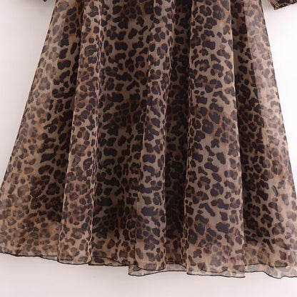 Animal Print Long Sleeve Puff Dress