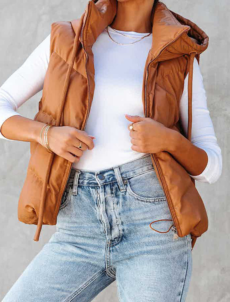 Sleeveless Puffer Vest with High Collar